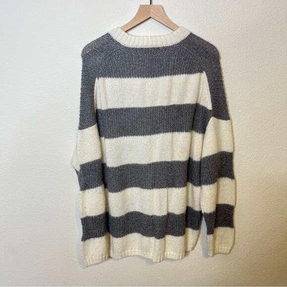 AllSaints Lou Sparkle Jumper Metallic Stripe V Neck Oversized Womens Size S - Picture 6 of 11
